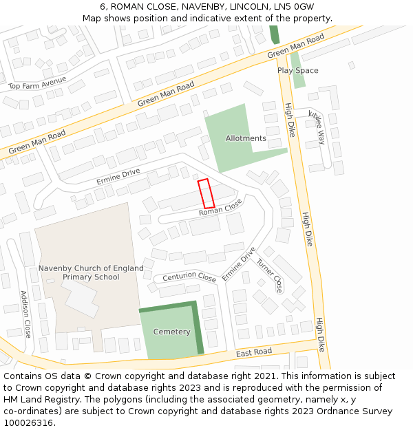 6, ROMAN CLOSE, NAVENBY, LINCOLN, LN5 0GW: Location map and indicative extent of plot