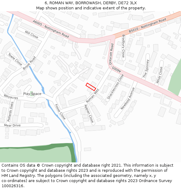 6, ROMAN WAY, BORROWASH, DERBY, DE72 3LX: Location map and indicative extent of plot