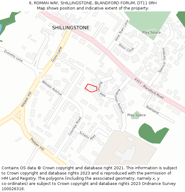 6, ROMAN WAY, SHILLINGSTONE, BLANDFORD FORUM, DT11 0RH: Location map and indicative extent of plot