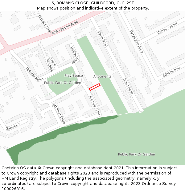 6, ROMANS CLOSE, GUILDFORD, GU1 2ST: Location map and indicative extent of plot