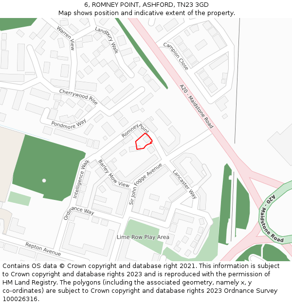 6, ROMNEY POINT, ASHFORD, TN23 3GD: Location map and indicative extent of plot