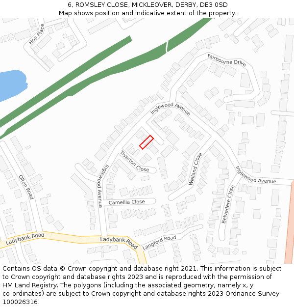 6, ROMSLEY CLOSE, MICKLEOVER, DERBY, DE3 0SD: Location map and indicative extent of plot