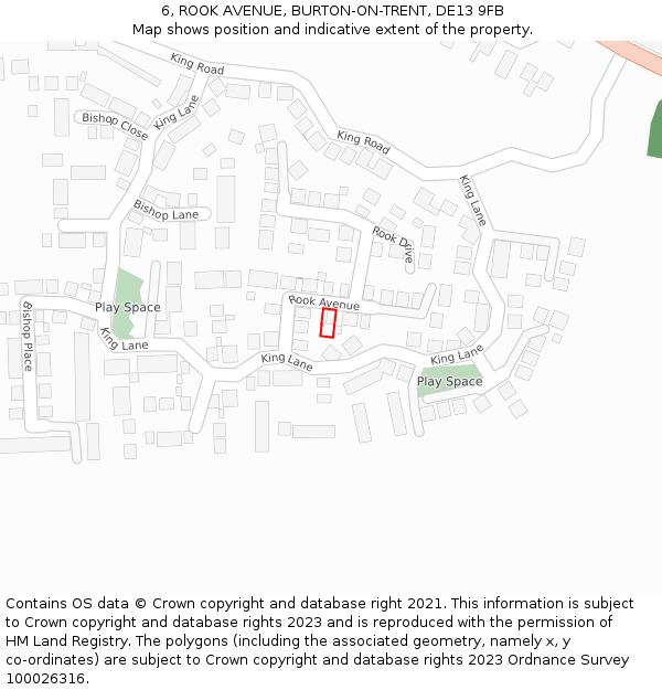 6, ROOK AVENUE, BURTON-ON-TRENT, DE13 9FB: Location map and indicative extent of plot