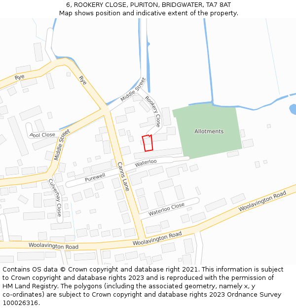 6, ROOKERY CLOSE, PURITON, BRIDGWATER, TA7 8AT: Location map and indicative extent of plot