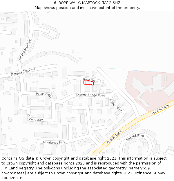 6, ROPE WALK, MARTOCK, TA12 6HZ: Location map and indicative extent of plot