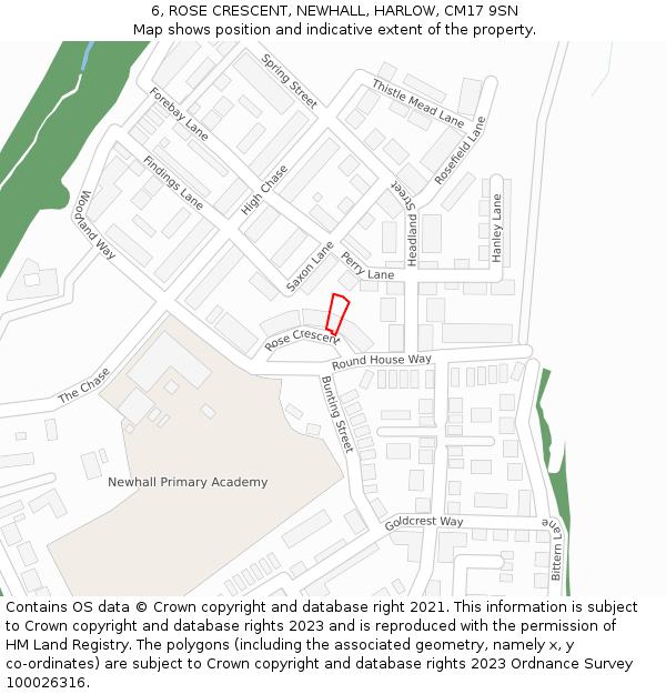 6, ROSE CRESCENT, NEWHALL, HARLOW, CM17 9SN: Location map and indicative extent of plot