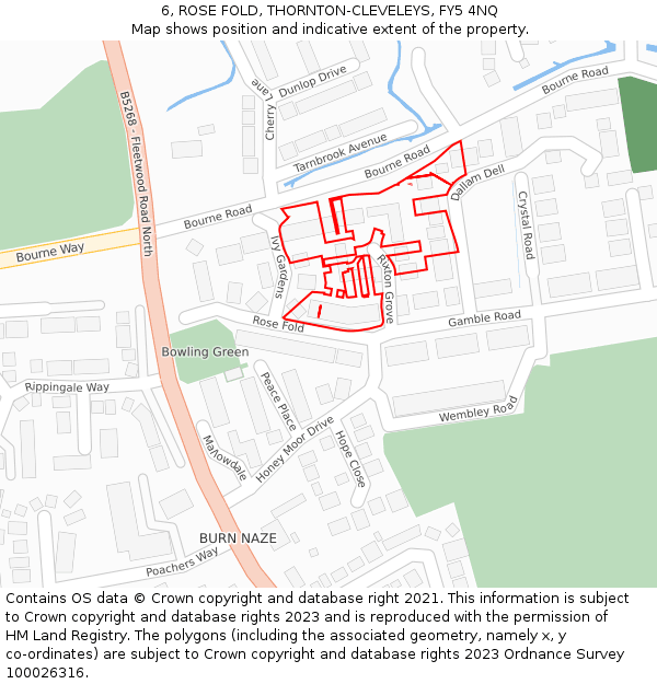 6, ROSE FOLD, THORNTON-CLEVELEYS, FY5 4NQ: Location map and indicative extent of plot