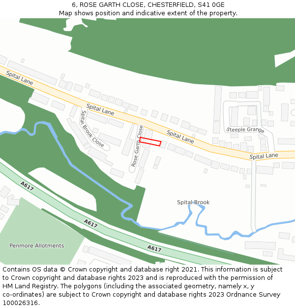 6, ROSE GARTH CLOSE, CHESTERFIELD, S41 0GE: Location map and indicative extent of plot