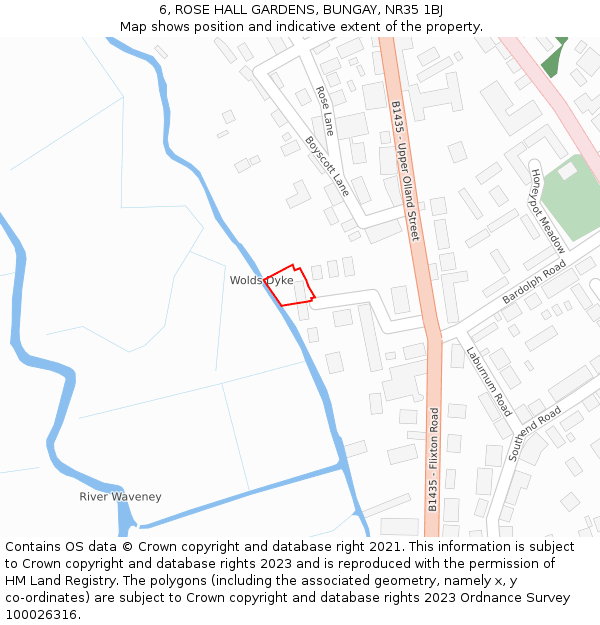 6, ROSE HALL GARDENS, BUNGAY, NR35 1BJ: Location map and indicative extent of plot