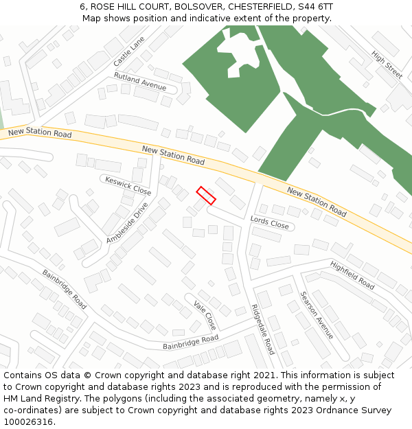 6, ROSE HILL COURT, BOLSOVER, CHESTERFIELD, S44 6TT: Location map and indicative extent of plot