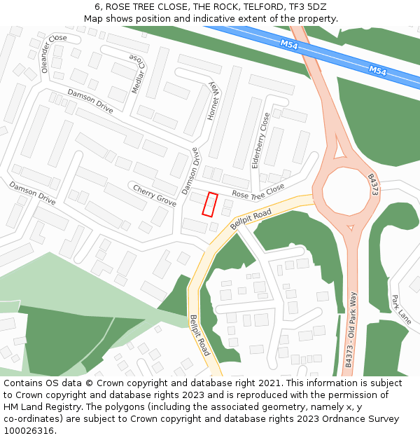 6, ROSE TREE CLOSE, THE ROCK, TELFORD, TF3 5DZ: Location map and indicative extent of plot