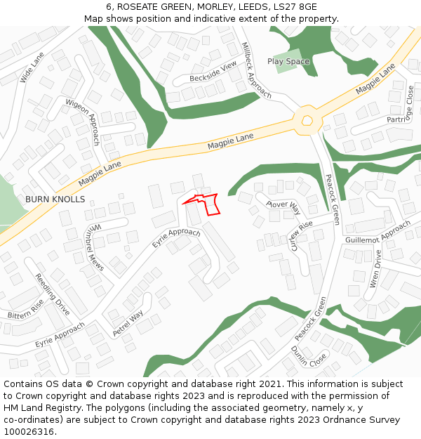 6, ROSEATE GREEN, MORLEY, LEEDS, LS27 8GE: Location map and indicative extent of plot