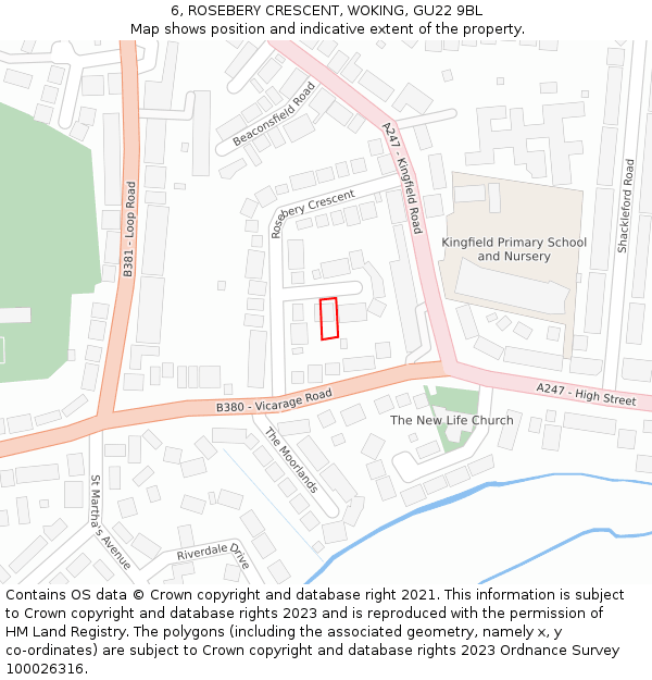 6, ROSEBERY CRESCENT, WOKING, GU22 9BL: Location map and indicative extent of plot