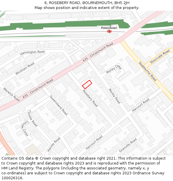 6, ROSEBERY ROAD, BOURNEMOUTH, BH5 2JH: Location map and indicative extent of plot