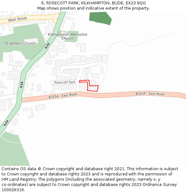 6, ROSECOTT PARK, KILKHAMPTON, BUDE, EX23 9QG: Location map and indicative extent of plot