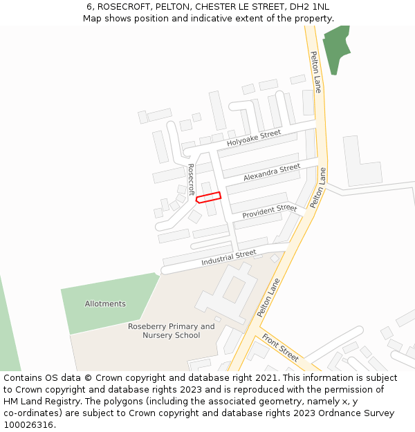 6, ROSECROFT, PELTON, CHESTER LE STREET, DH2 1NL: Location map and indicative extent of plot
