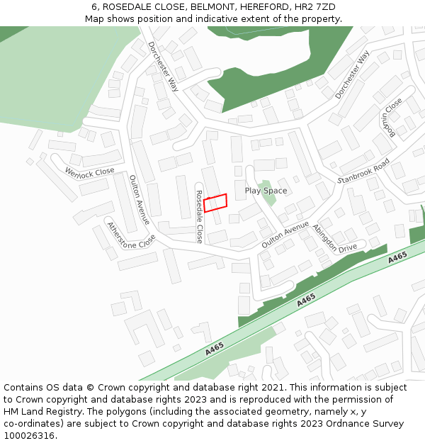 6, ROSEDALE CLOSE, BELMONT, HEREFORD, HR2 7ZD: Location map and indicative extent of plot