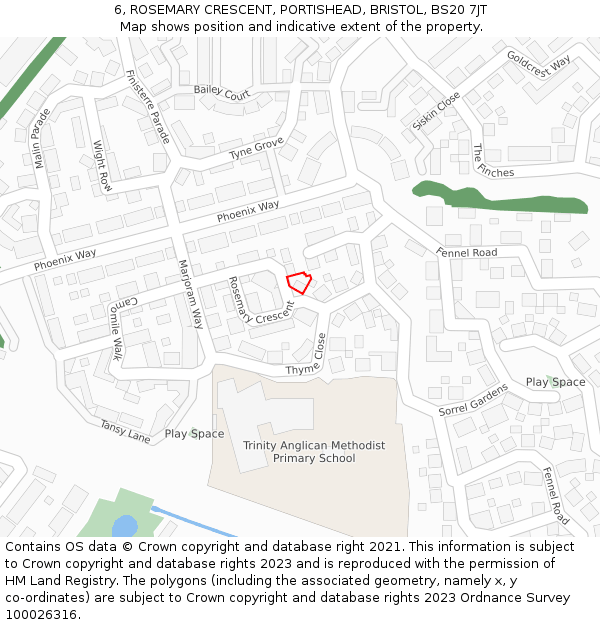 6, ROSEMARY CRESCENT, PORTISHEAD, BRISTOL, BS20 7JT: Location map and indicative extent of plot