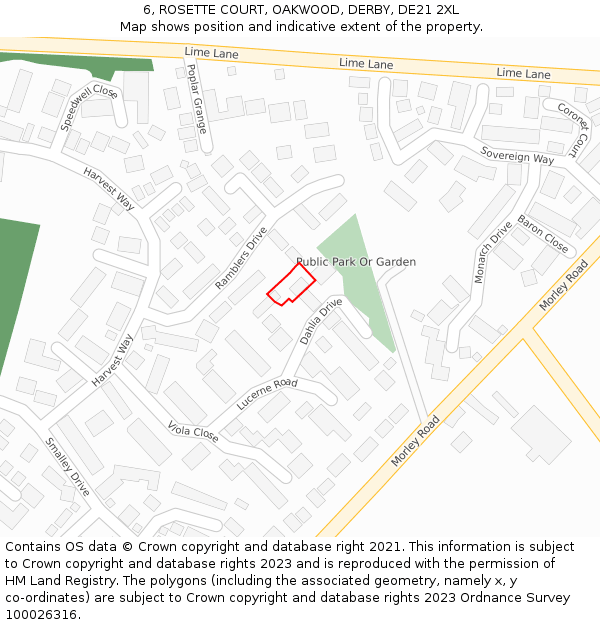 6, ROSETTE COURT, OAKWOOD, DERBY, DE21 2XL: Location map and indicative extent of plot