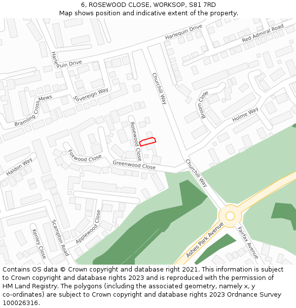 6, ROSEWOOD CLOSE, WORKSOP, S81 7RD: Location map and indicative extent of plot