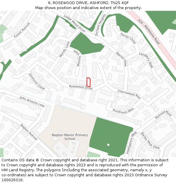 6, ROSEWOOD DRIVE, ASHFORD, TN25 4QF: Location map and indicative extent of plot
