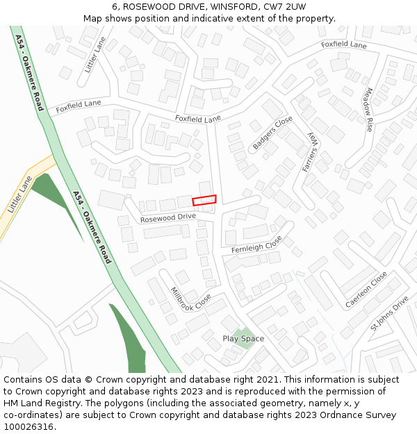 6, ROSEWOOD DRIVE, WINSFORD, CW7 2UW: Location map and indicative extent of plot