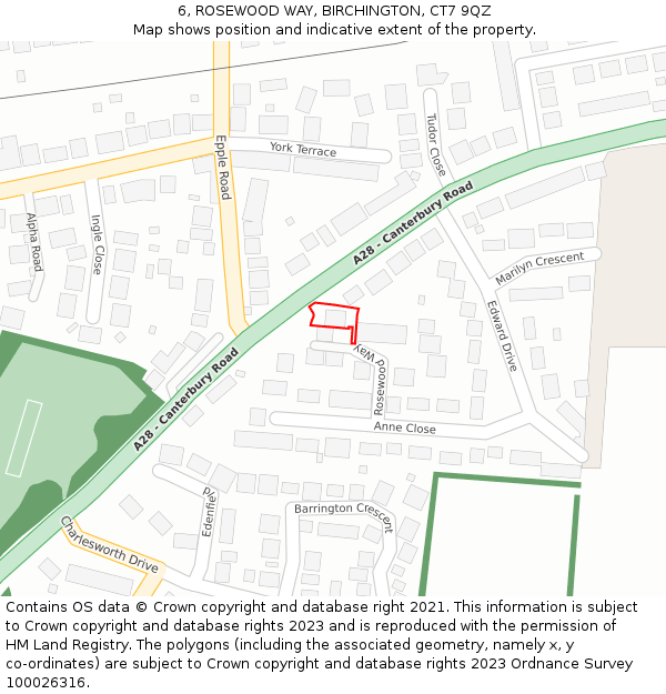 6, ROSEWOOD WAY, BIRCHINGTON, CT7 9QZ: Location map and indicative extent of plot