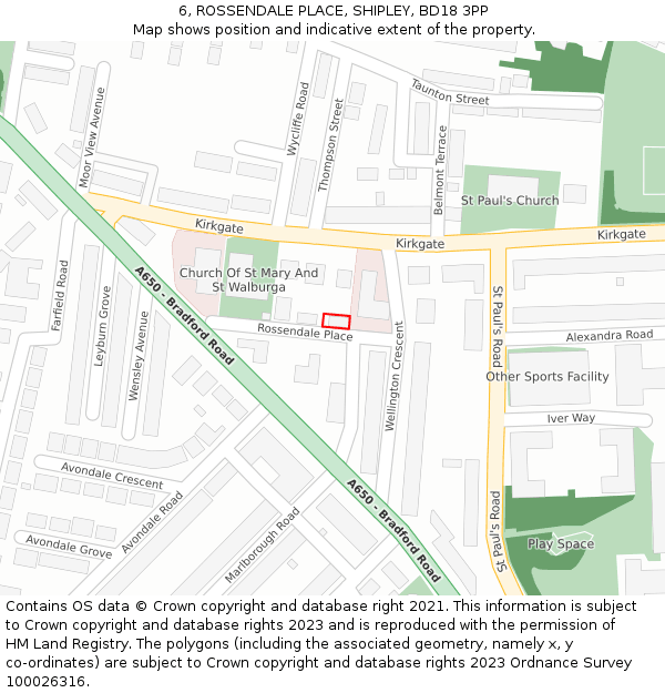 6, ROSSENDALE PLACE, SHIPLEY, BD18 3PP: Location map and indicative extent of plot
