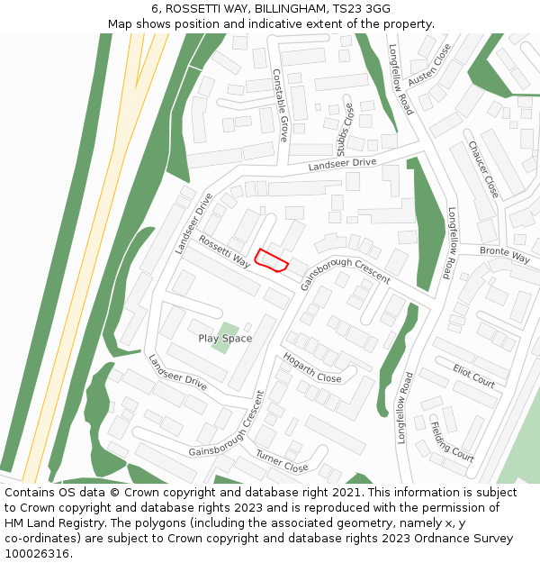 6, ROSSETTI WAY, BILLINGHAM, TS23 3GG: Location map and indicative extent of plot