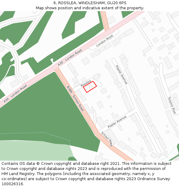 6, ROSSLEA, WINDLESHAM, GU20 6PS: Location map and indicative extent of plot