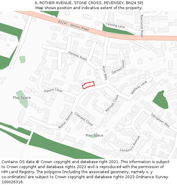 6, ROTHER AVENUE, STONE CROSS, PEVENSEY, BN24 5PJ: Location map and indicative extent of plot