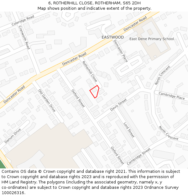 6, ROTHERHILL CLOSE, ROTHERHAM, S65 2DH: Location map and indicative extent of plot