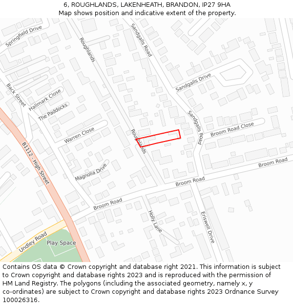 6, ROUGHLANDS, LAKENHEATH, BRANDON, IP27 9HA: Location map and indicative extent of plot