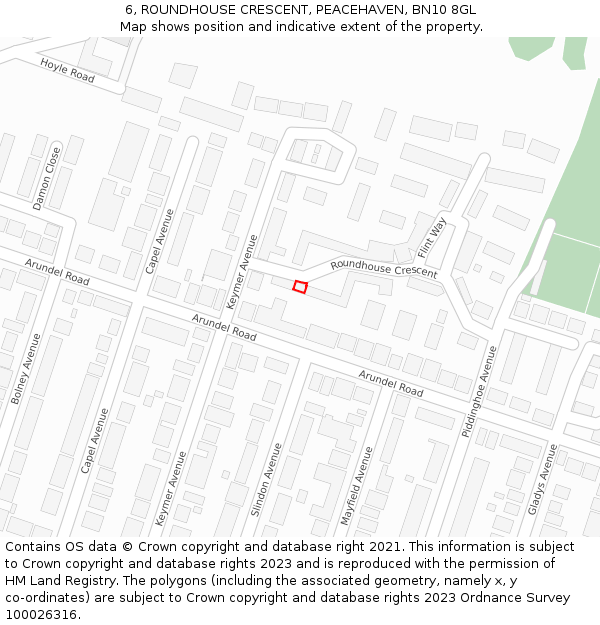 6, ROUNDHOUSE CRESCENT, PEACEHAVEN, BN10 8GL: Location map and indicative extent of plot