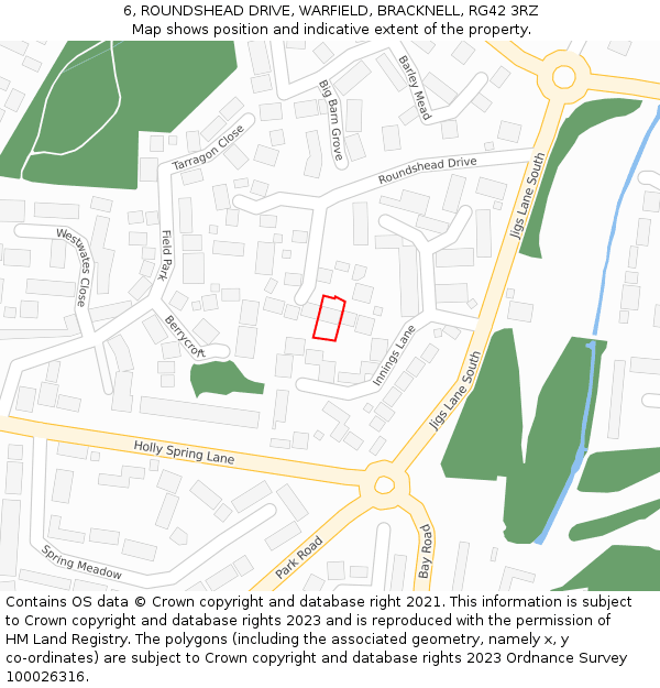 6, ROUNDSHEAD DRIVE, WARFIELD, BRACKNELL, RG42 3RZ: Location map and indicative extent of plot
