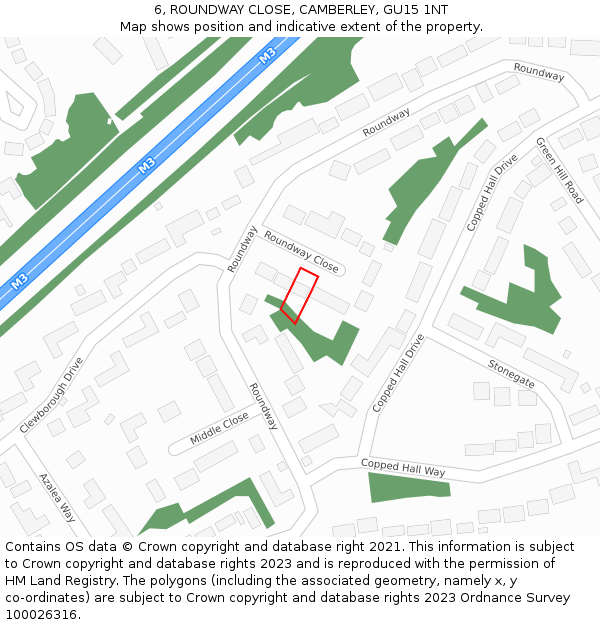 6, ROUNDWAY CLOSE, CAMBERLEY, GU15 1NT: Location map and indicative extent of plot