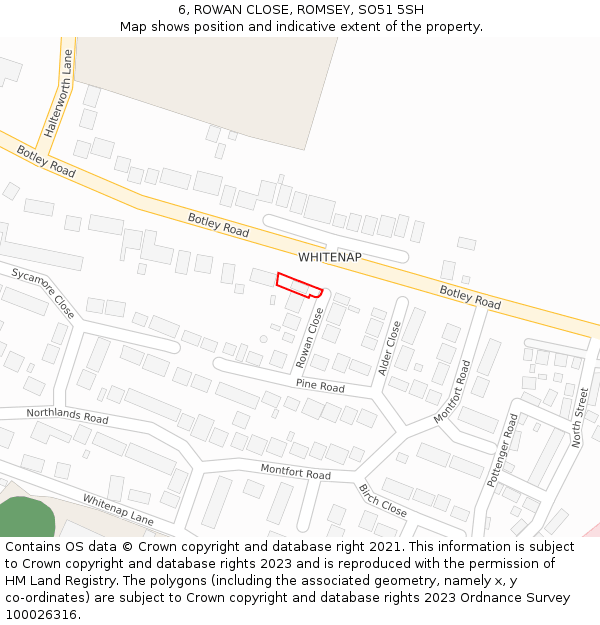 6, ROWAN CLOSE, ROMSEY, SO51 5SH: Location map and indicative extent of plot