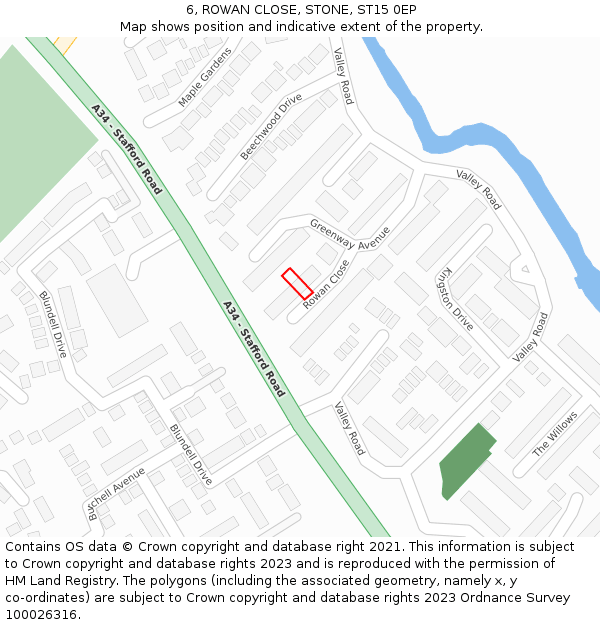 6, ROWAN CLOSE, STONE, ST15 0EP: Location map and indicative extent of plot