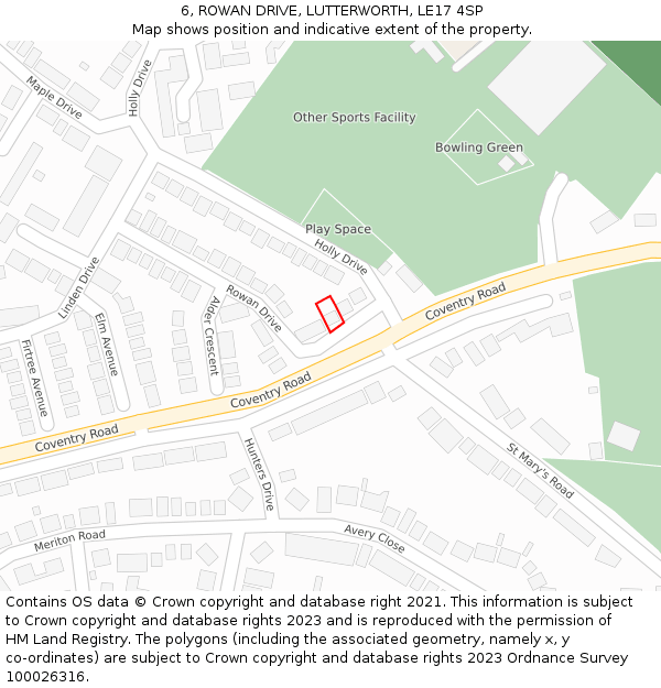 6, ROWAN DRIVE, LUTTERWORTH, LE17 4SP: Location map and indicative extent of plot