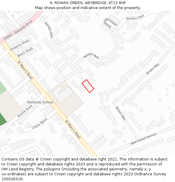 6, ROWAN GREEN, WEYBRIDGE, KT13 9NF: Location map and indicative extent of plot