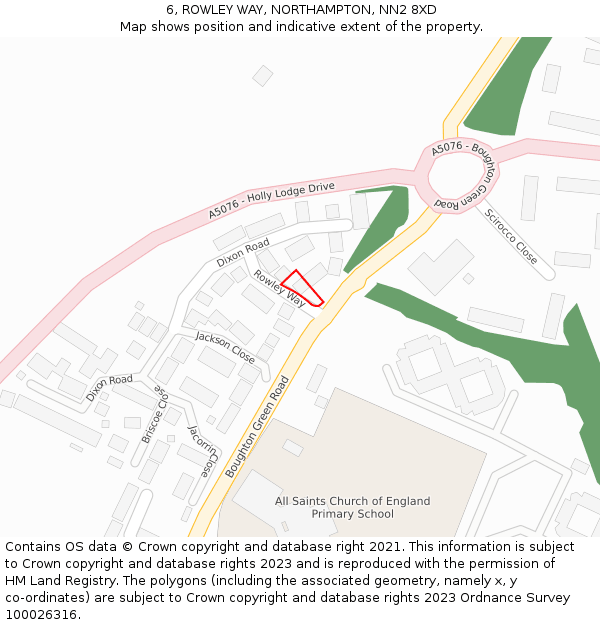 6, ROWLEY WAY, NORTHAMPTON, NN2 8XD: Location map and indicative extent of plot