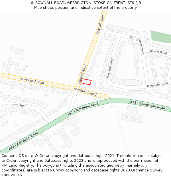 6, ROWNALL ROAD, WERRINGTON, STOKE-ON-TRENT, ST9 0JB: Location map and indicative extent of plot