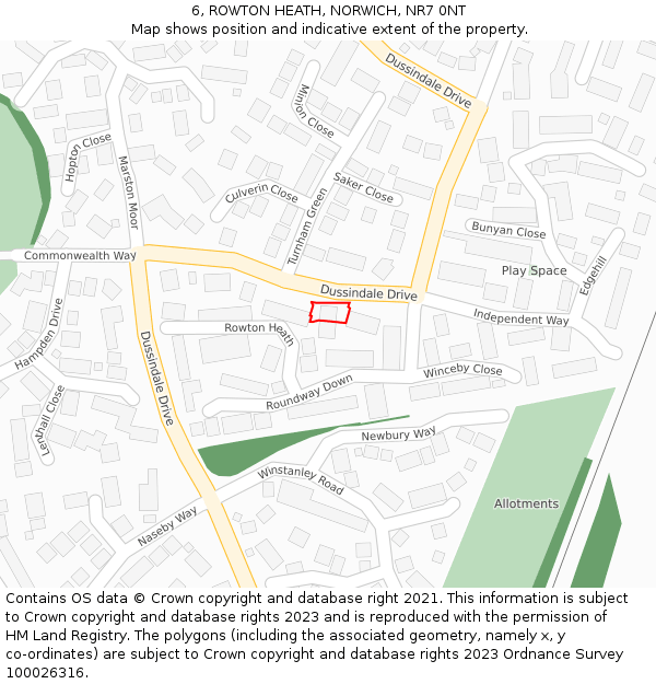 6, ROWTON HEATH, NORWICH, NR7 0NT: Location map and indicative extent of plot