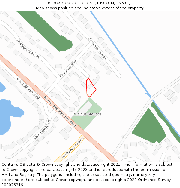 6, ROXBOROUGH CLOSE, LINCOLN, LN6 0QL: Location map and indicative extent of plot