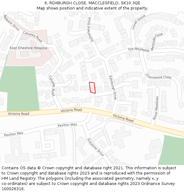 6, ROXBURGH CLOSE, MACCLESFIELD, SK10 3QE: Location map and indicative extent of plot