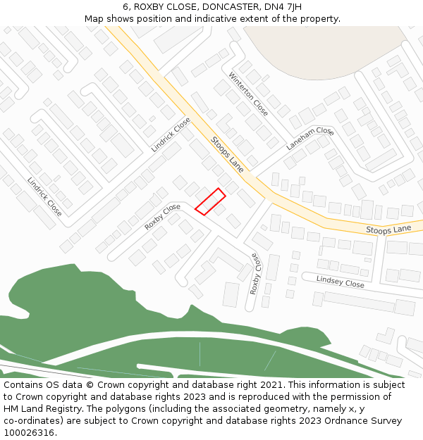 6, ROXBY CLOSE, DONCASTER, DN4 7JH: Location map and indicative extent of plot