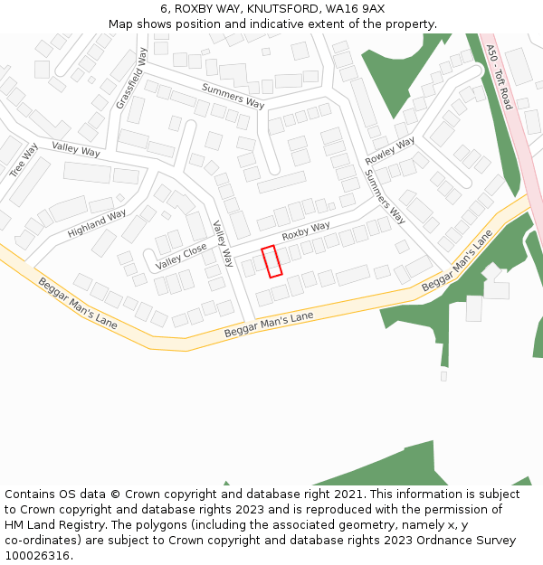 6, ROXBY WAY, KNUTSFORD, WA16 9AX: Location map and indicative extent of plot