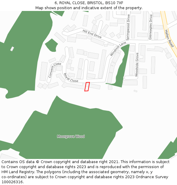 6, ROYAL CLOSE, BRISTOL, BS10 7XF: Location map and indicative extent of plot