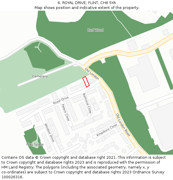6, ROYAL DRIVE, FLINT, CH6 5YA: Location map and indicative extent of plot