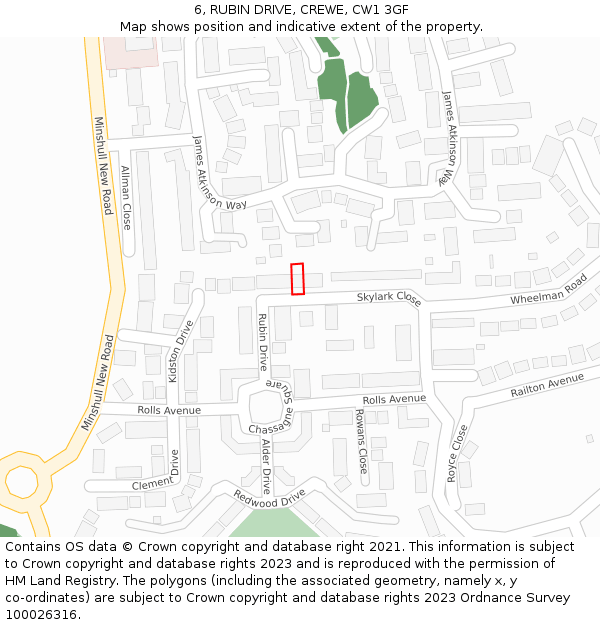 6, RUBIN DRIVE, CREWE, CW1 3GF: Location map and indicative extent of plot